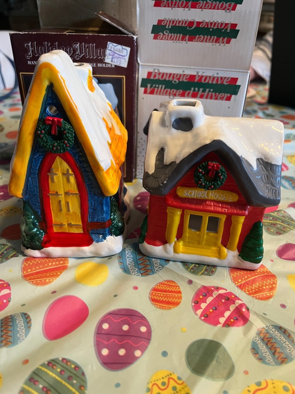Holiday Village Ceramic vintage candle holders